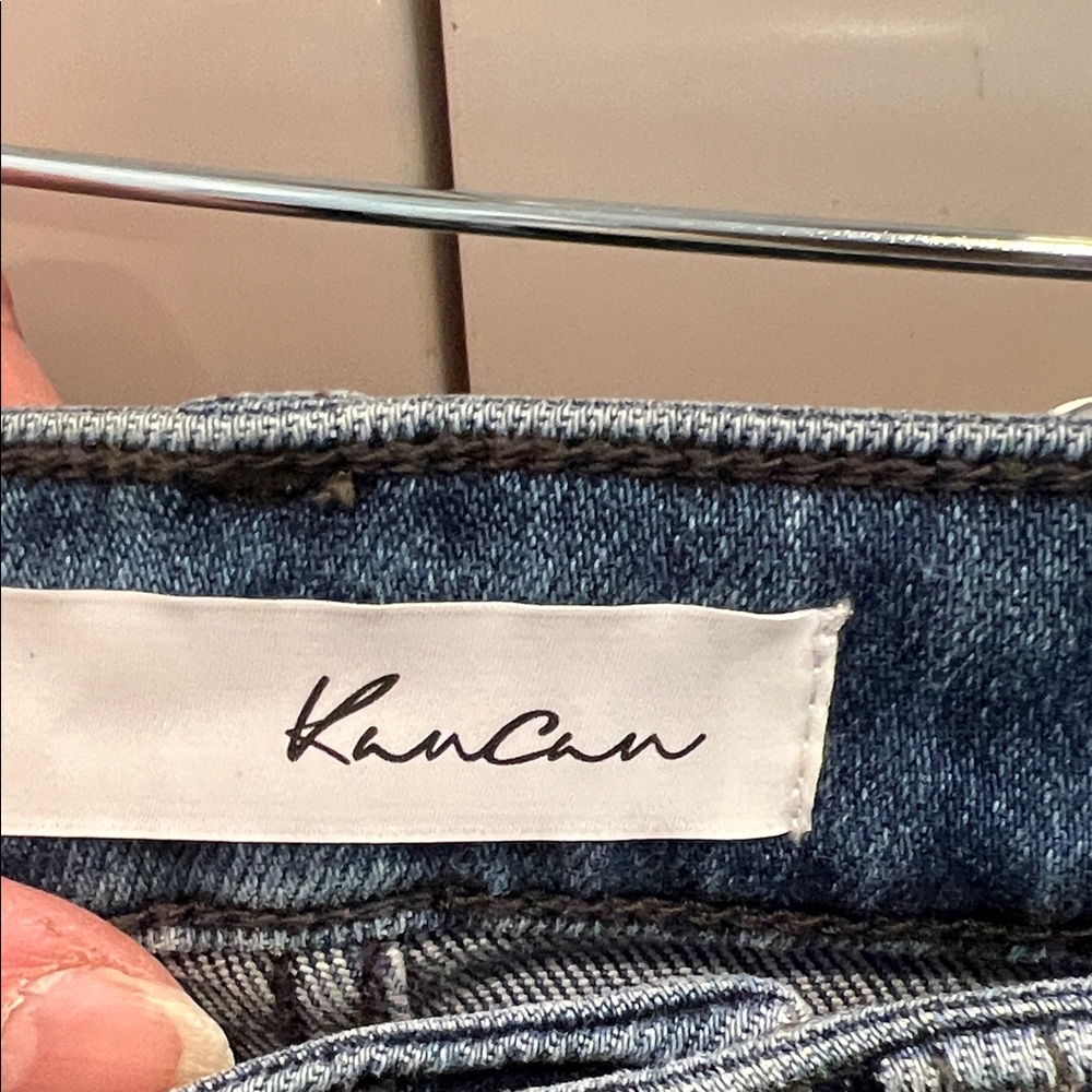KanCan Dark Blue High-Rise Flare Jeans with Frayed Hem 24/32 - Picture 8 of 13
